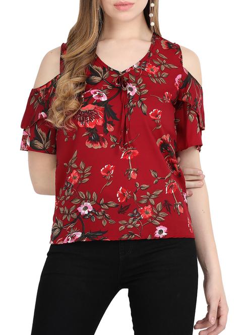 cold shoulder tie-knot floral top - 15818765 - Very Small Image - 1