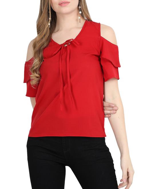 tie-knot detail cold shoulder top - 15818768 - Very Small Image - 1