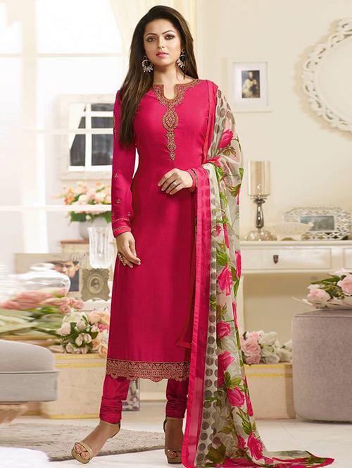 embroidered semi-stitched churidaar suit - 15818782 - Very Small Image - 1
