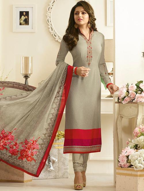 embroidered semi-stitched churidaar suit - 15818785 - Very Small Image - 1