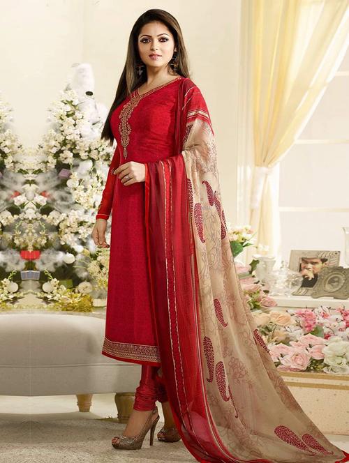 embroidered semi-stitched churidaar suit - 15818786 - Very Small Image - 1