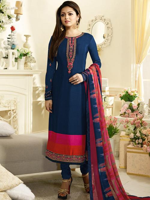 embroidered semi-stitched churidaar suit - 15818787 - Very Small Image - 1