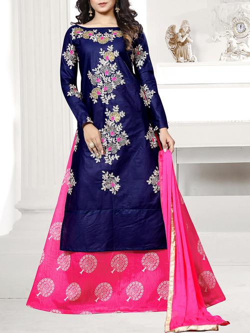 embroidered semi-stitched skirt suit - 15818790 - Very Small Image - 1
