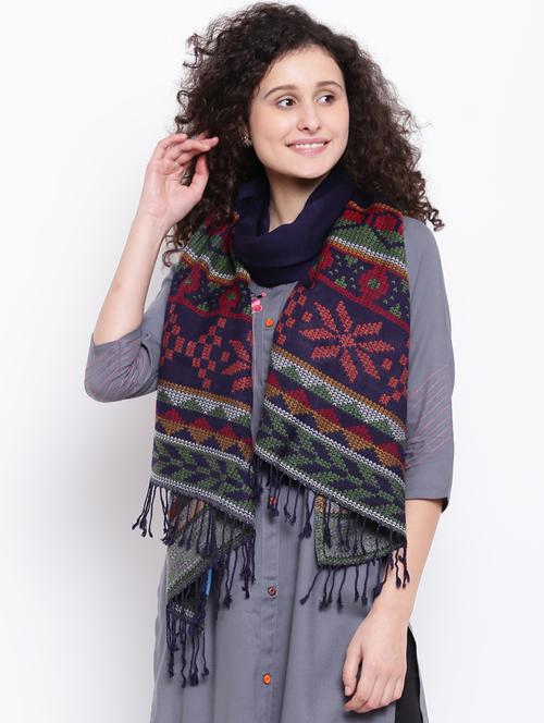 navy blue geometric print stole - 15819093 - Very Small Image - 1