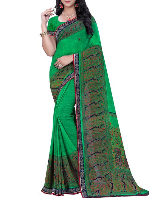 paisley border printed saree with blouse - 15819313 - Very Small Image - 1