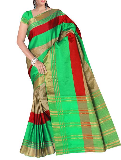 color block zari border woven saree with blouse - 15819460 - Very Small Image - 1