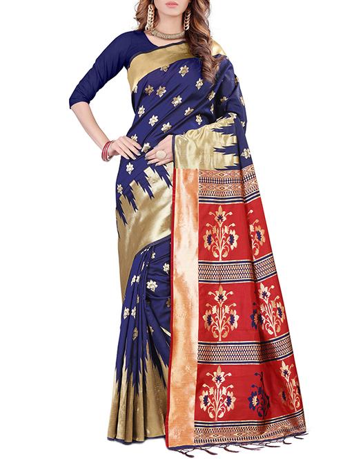 floral zari motif banarasi saree with blouse - 15819514 - Very Small Image - 1