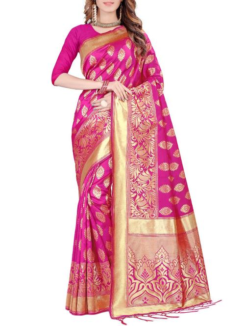 ethnic zari motif banarasi saree with blouse - 15819516 - Very Small Image - 1