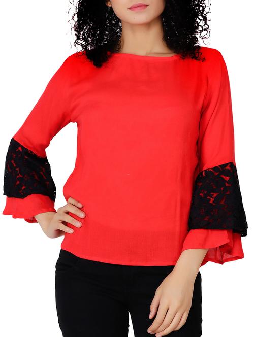 lace panel bell sleeved top - 15819531 - Very Small Image - 1