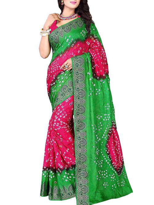 contrast jacquard border bandhani saree - 15819582 - Very Small Image - 1