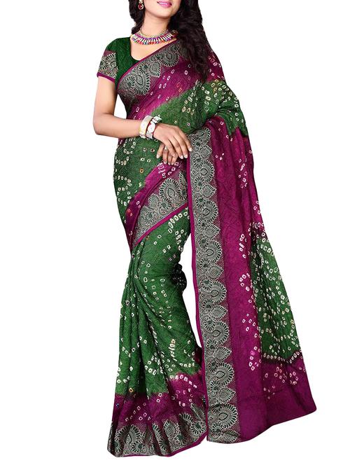 contrast jacquard border bandhani saree - 15819696 - Very Small Image - 1