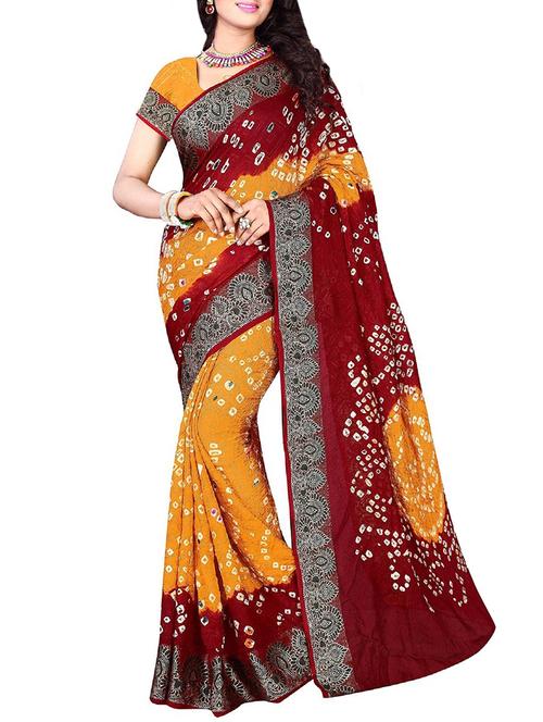 contrast jacquard border bandhani saree - 15819697 - Very Small Image - 1