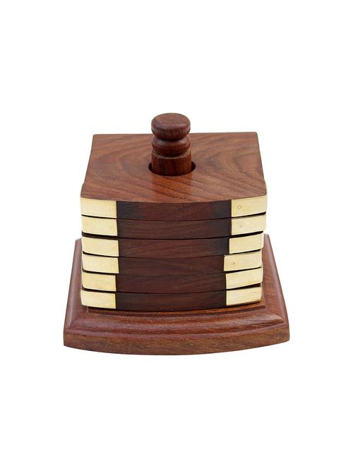 desi karigar wooden handcrafted premium quality coaster set (brown) - 15821112 - Very Small Image - 1