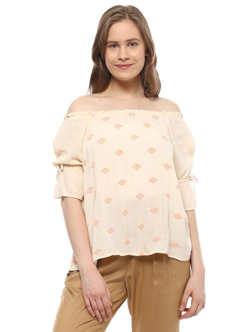 off shoulder embroidered boxy top - 15821282 - Very Small Image - 1