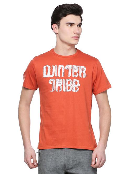 orange typographic chest print t-shirt - 15821361 - Very Small Image - 1
