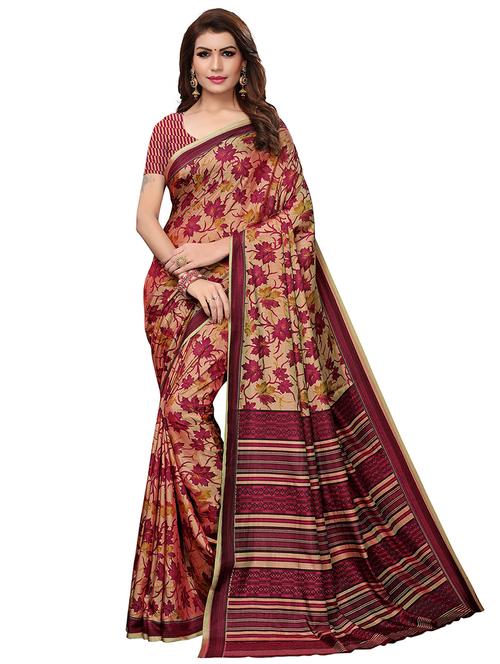 leaf printed silk blend saree with blouse - 15821836 - Very Small Image - 1