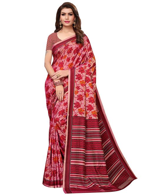 leaf printed silk blend saree with blouse - 15821837 - Very Small Image - 1
