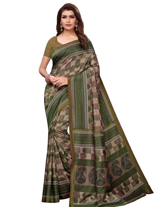 printed silk blend saree with blouse - 15821844 - Very Small Image - 1