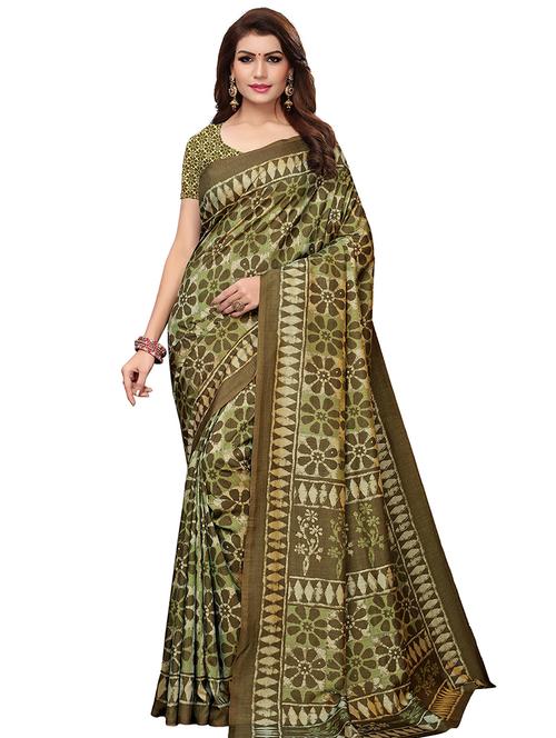 printed art silk saree with blouse - 15821847 - Very Small Image - 1
