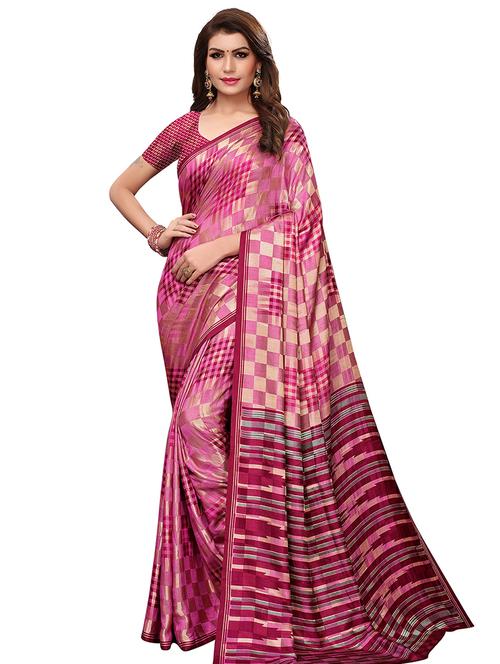 checkered printed art silk saree with blouse - 15821856 - Very Small Image - 1