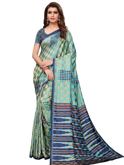 checkered printed art silk saree with blouse - 15821857 - Very Small Image - 1