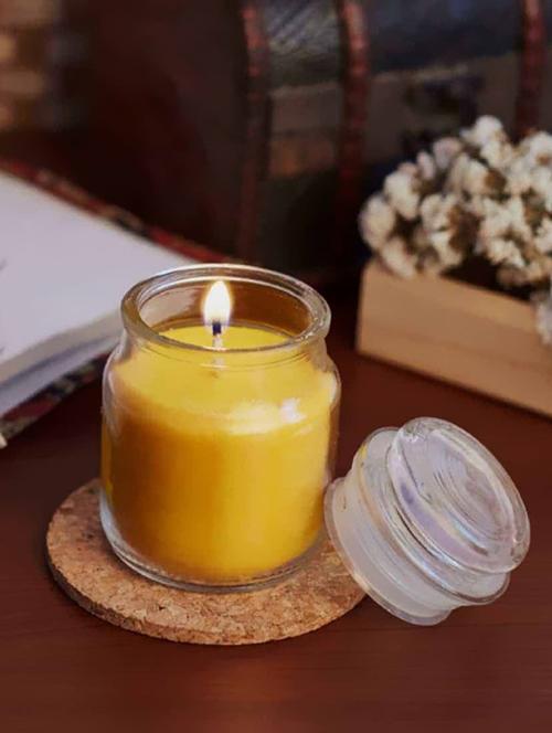 aromatic fables yellow champagne fragrance natural wax scented decorative gifting glass jar candle - 15822089 - Very Small Image - 1