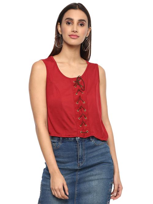 eyelet lace-up sleeveless top - 15822316 - Very Small Image - 1