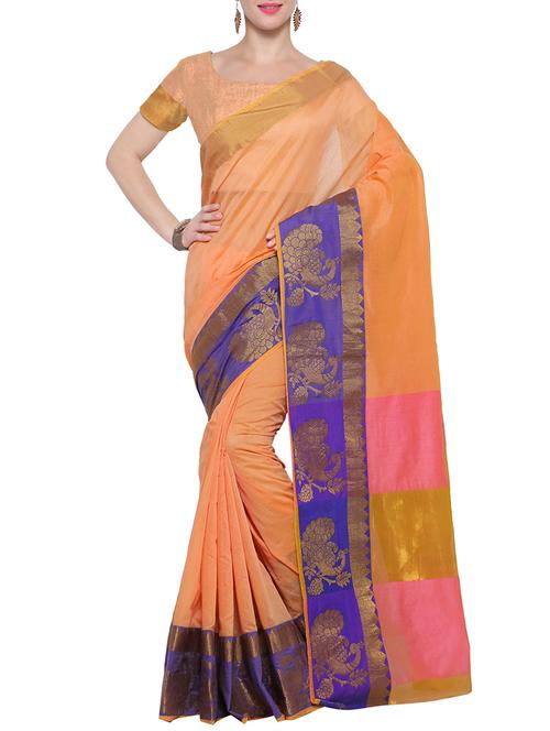 contrast zari border woven saree with blouse - 15822527 - Very Small Image - 1