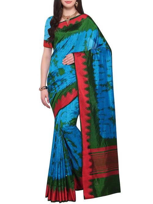 contrast shades shibori saree with blouse - 15822534 - Very Small Image - 1