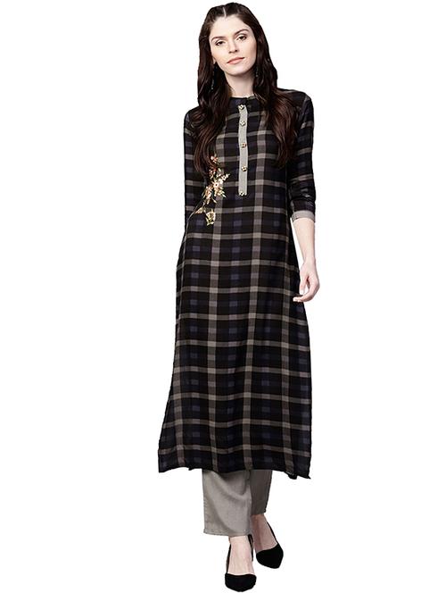 checkered embroidered kurta palazzo set - 15823592 - Very Small Image - 1