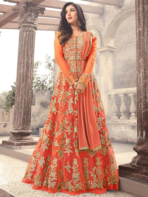 floral embroidered semi-stitched anarkali suit - 15823770 - Very Small Image - 1