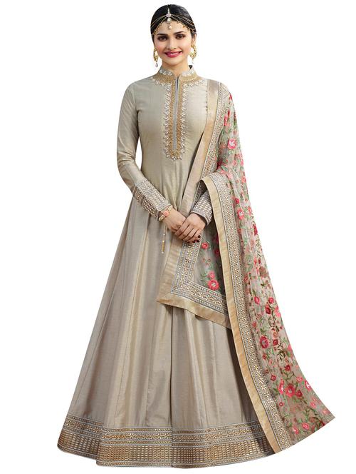 floral embroidered semi-stitched anarkali suit - 15823781 - Very Small Image - 1