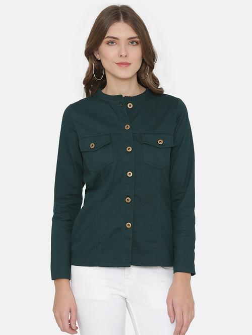 frilled neck patch pocket detail shirt - 15824272 - Very Small Image - 1