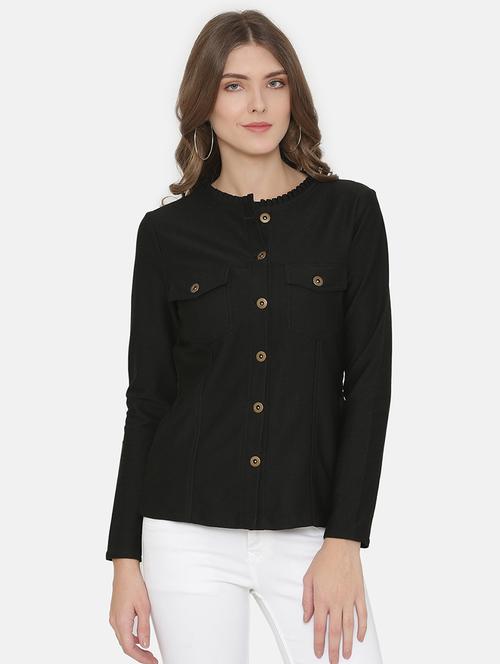 frilled neck patch pocket detail shirt - 15824273 - Very Small Image - 1
