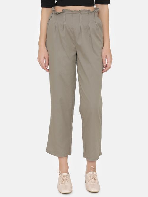 stone grey frilled waist pleated trouser - 15824277 - Very Small Image - 1