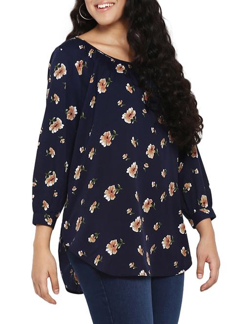 navy floral high low tunic - 15824353 - Very Small Image - 1