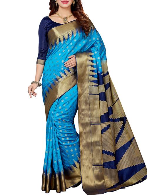 temple zari border banarasi saree with blouse - 15825172 - Very Small Image - 1