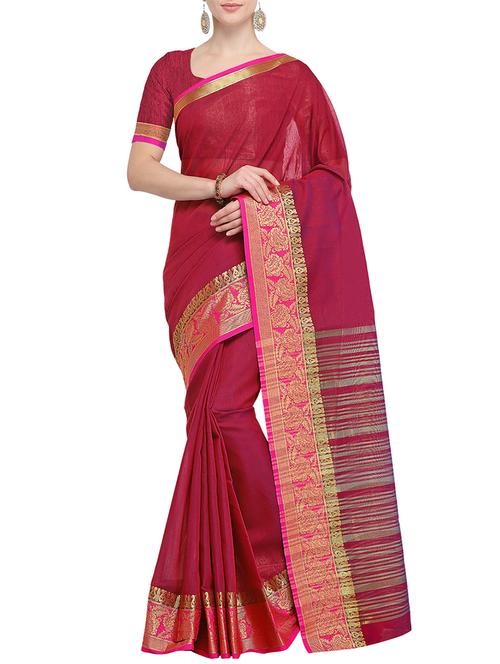 floral zari border woven saree with blouse - 15826267 - Very Small Image - 1