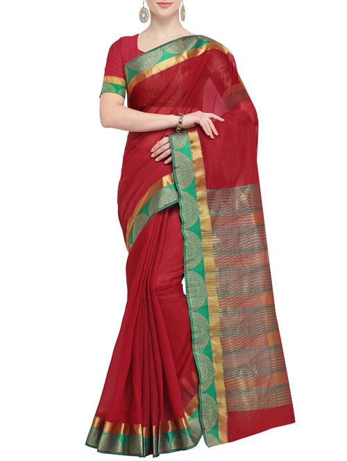 zari border maroon woven saree with blouse - 15826273 - Very Small Image - 1