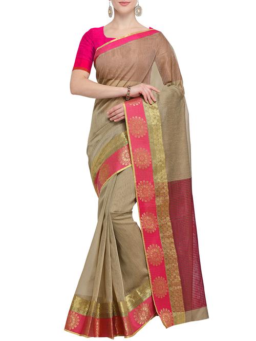 contrast zari border beige woven saree with blouse - 15826278 - Very Small Image - 1