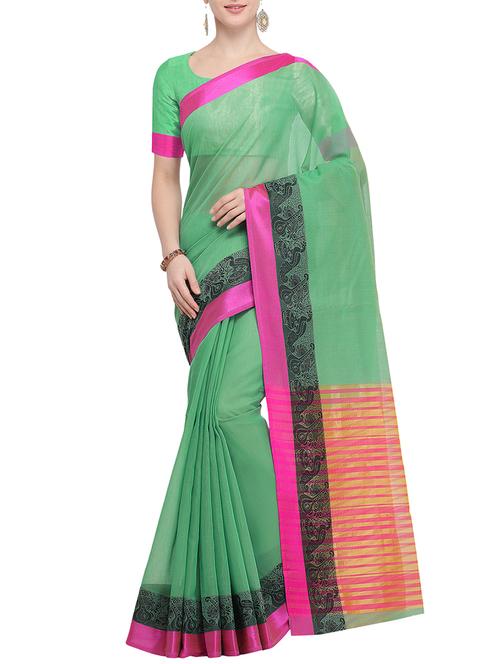 contrast border mint green woven saree with blouse - 15826280 - Very Small Image - 1
