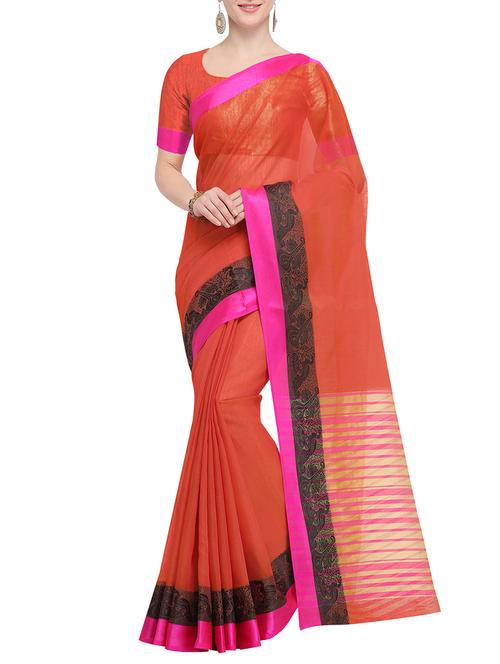 contrast border rust red woven saree with blouse - 15826281 - Very Small Image - 1