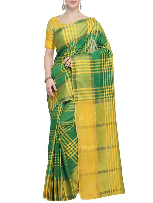 two tone checkered woven saree with blouse - 15826287 - Very Small Image - 1