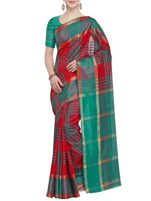 two tone checkered woven saree with blouse - 15826288 - Very Small Image - 1