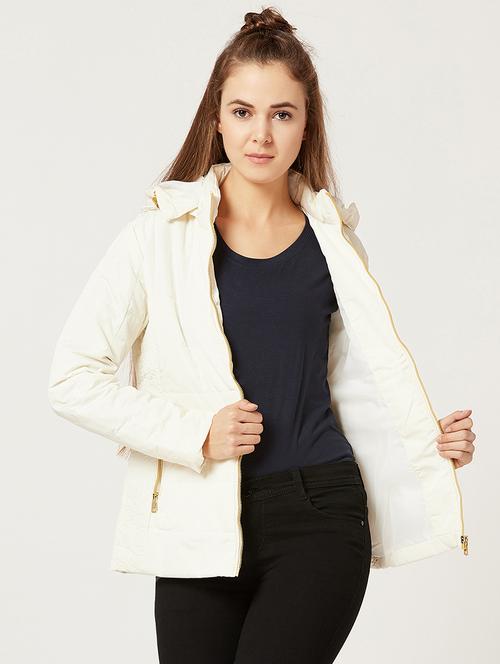 cream zip detail puffer jacket - 15826335 - Very Small Image - 1