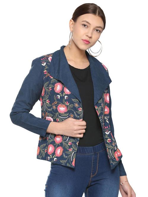 indigo blue floral embroidered shrug - 15826751 - Very Small Image - 1