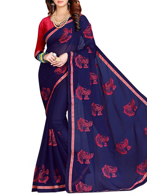 two tone conversational embroidered saree with blouse - 15826801 - Very Small Image - 1