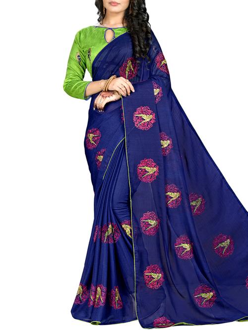 conversational navy blue thread embroidered saree - 15826892 - Very Small Image - 1