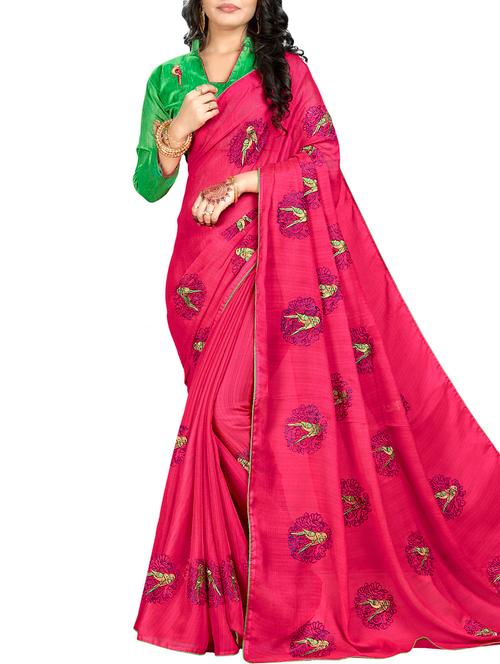 conversational magenta thread embroidered saree - 15826893 - Very Small Image - 1