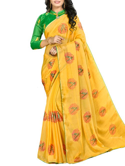 conversational yellow thread embroidered saree - 15826896 - Very Small Image - 1